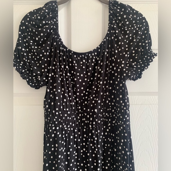 LOFT Zoo Dot Smocked Square Neck Rayon Dress Black and White Polka Dot Size M - Picture 6 of 7